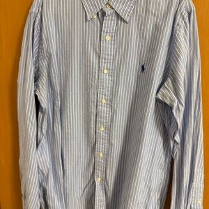 Ralph Lauren Blue and White Striped Button Down Shirt